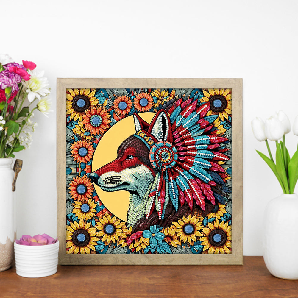 Indian Wolf - Special Shaped Drill Diamond Painting 30*30CM