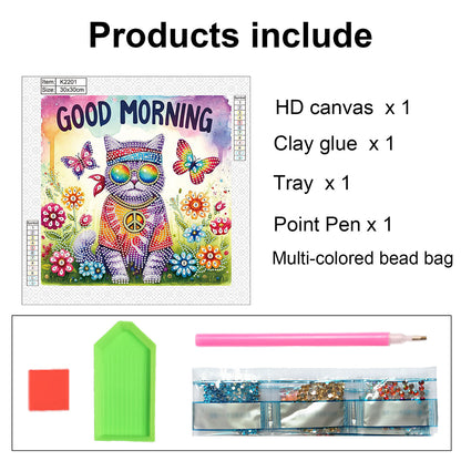 Funny Cat - Special Shaped Drill Diamond Painting 30*30CM