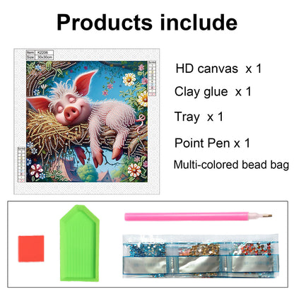 Funny Pink Pig - Special Shaped Drill Diamond Painting 30*30CM