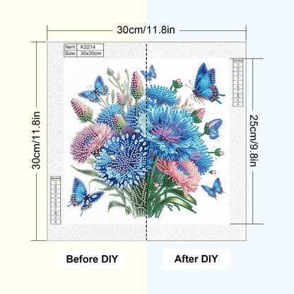 Flowers And Butterflies - Special Shaped Drill Diamond Painting 30*30CM