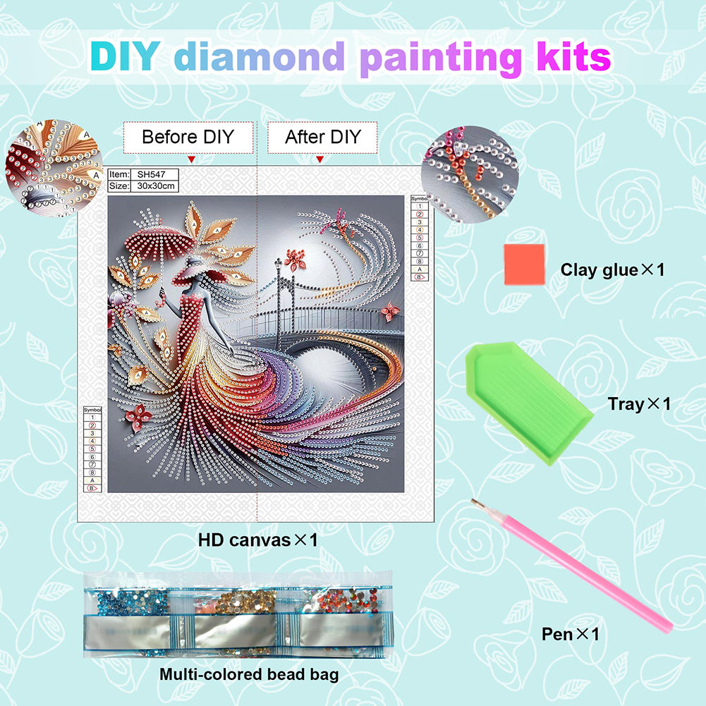 Elegant Umbrella Beauty - Special Shaped Drill Diamond Painting 30*30CM