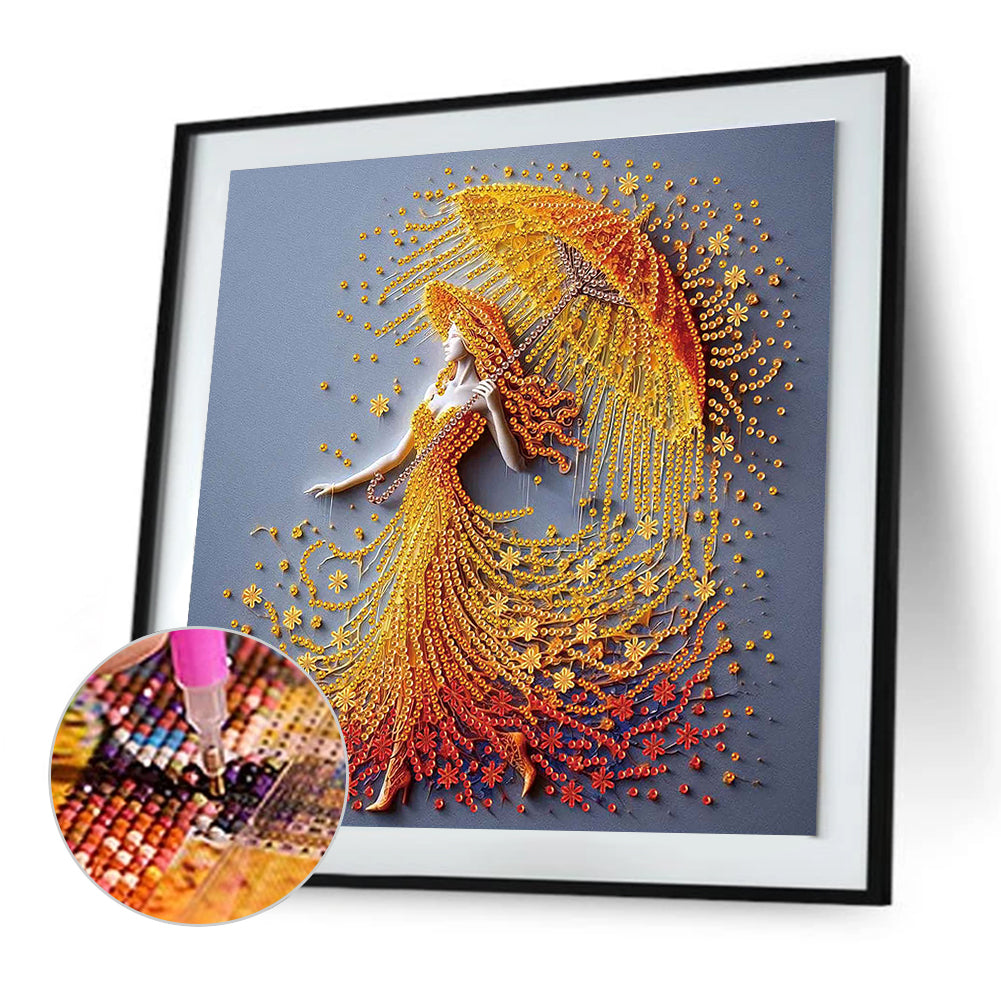 Elegant Umbrella Beauty - Special Shaped Drill Diamond Painting 30*30CM