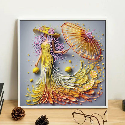 Elegant Umbrella Beauty - Special Shaped Drill Diamond Painting 30*30CM