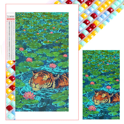 Tiger In The Water Lily Pond - Full Square Drill Diamond Painting 40*75CM