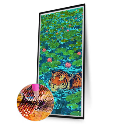 Tiger In The Water Lily Pond - Full Square Drill Diamond Painting 40*75CM