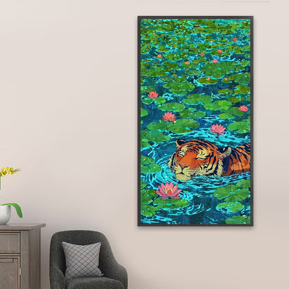 Tiger In The Water Lily Pond - Full Square Drill Diamond Painting 40*75CM