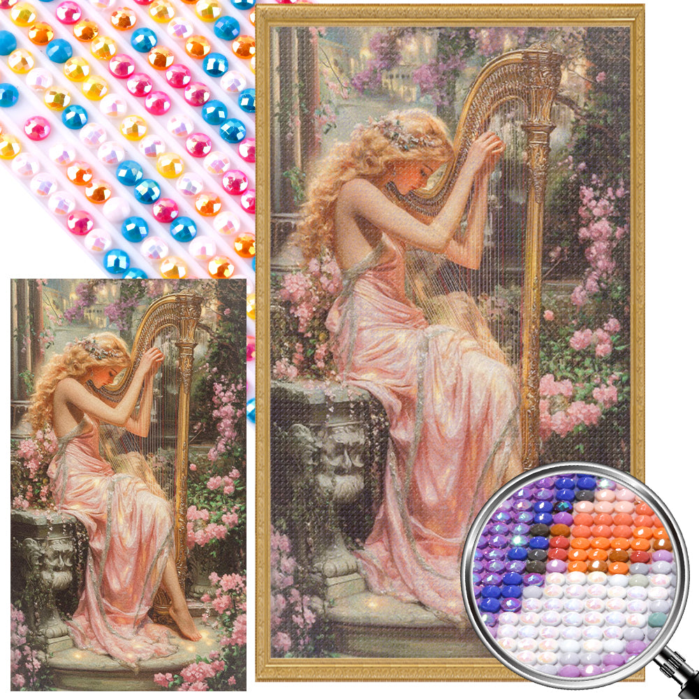 Blonde Playing The Harp - Full AB Round Drill Diamond Painting 40*70CM