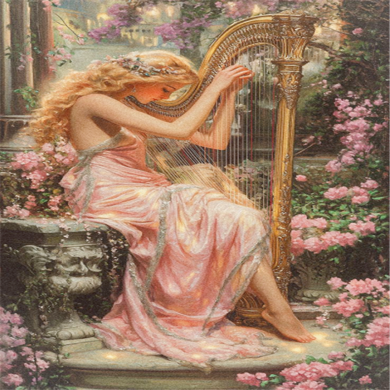 Blonde Playing The Harp - Full AB Round Drill Diamond Painting 40*70CM