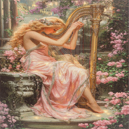 Blonde Playing The Harp - Full AB Round Drill Diamond Painting 40*70CM
