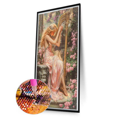 Blonde Playing The Harp - Full AB Round Drill Diamond Painting 40*70CM