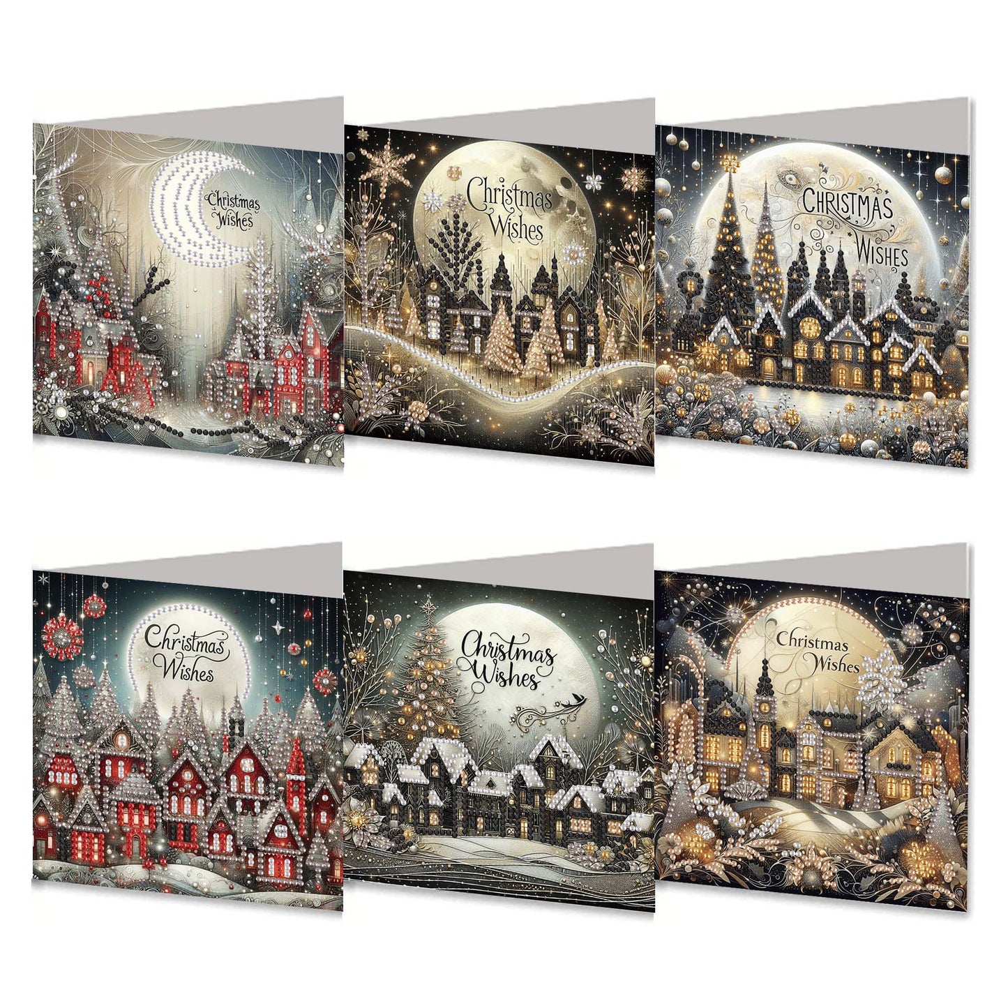 6PCS DIY Diamond Art Greeting Cards Xmas Designs for Festivals and Celebrations