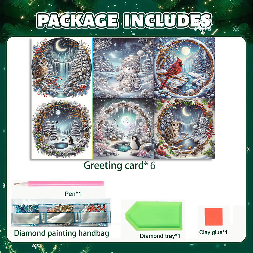 6PCS DIY Diamond Art Greeting Cards Xmas Designs for Festivals and Celebrations