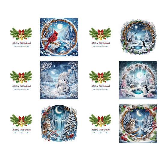 6PCS DIY Diamond Art Greeting Cards Xmas Designs for Festivals and Celebrations