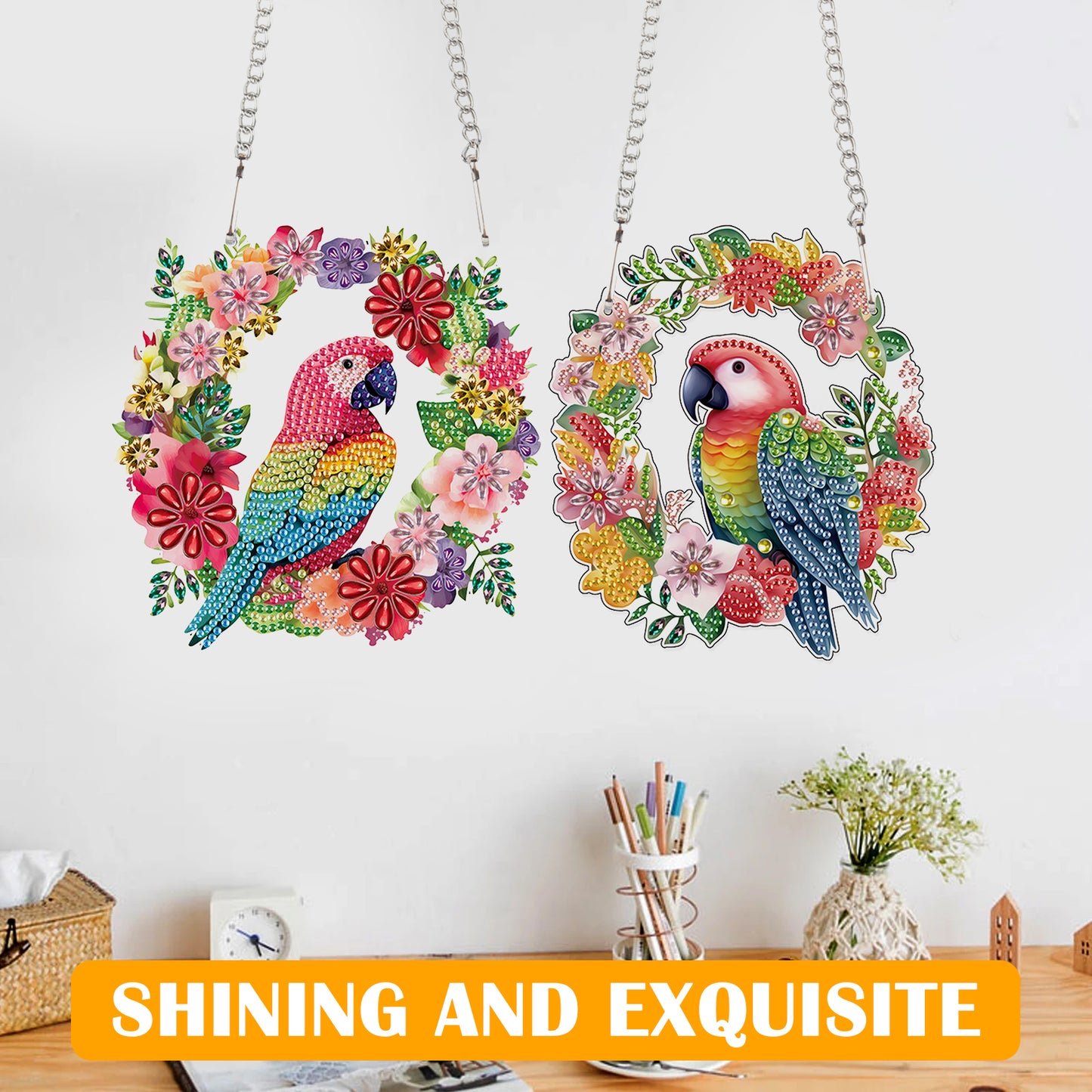 2pcs 2D Flat DIY Diamond Art Pendant Diamond Painting Set Wall Door Decoration