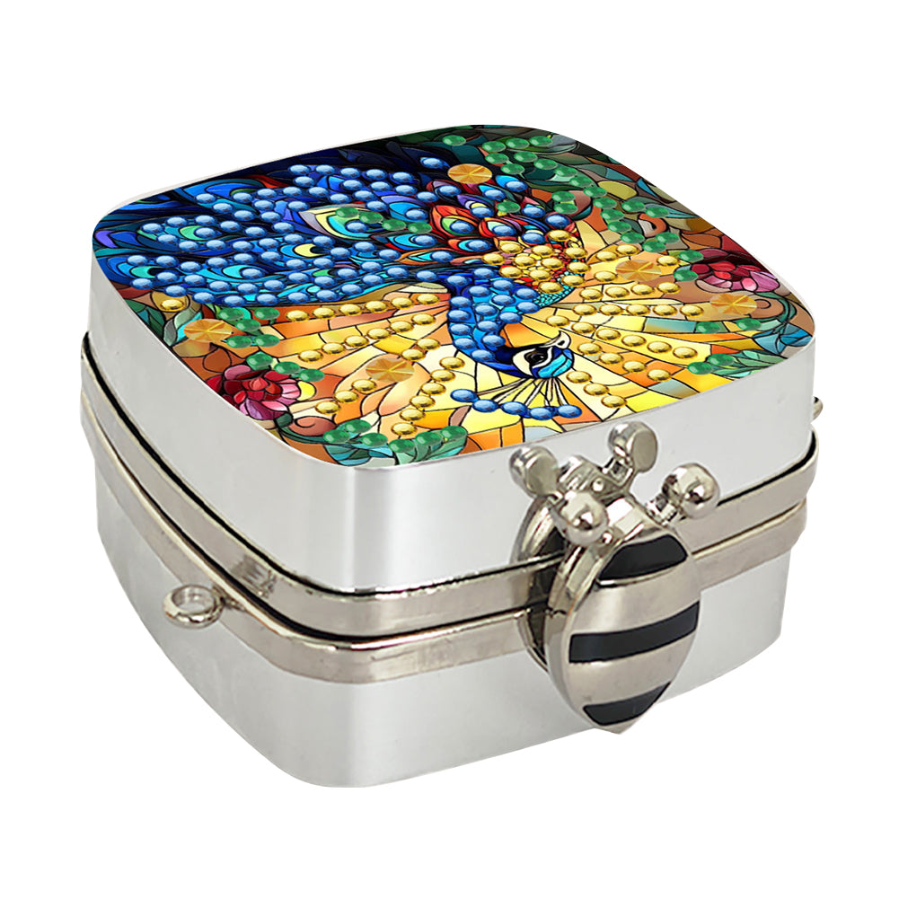 Peacock Diamond Art Storage Case Diamond Painting Mirror Organizer Box for Women