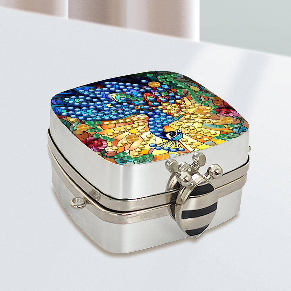 Peacock Diamond Art Storage Case Diamond Painting Mirror Organizer Box for Women