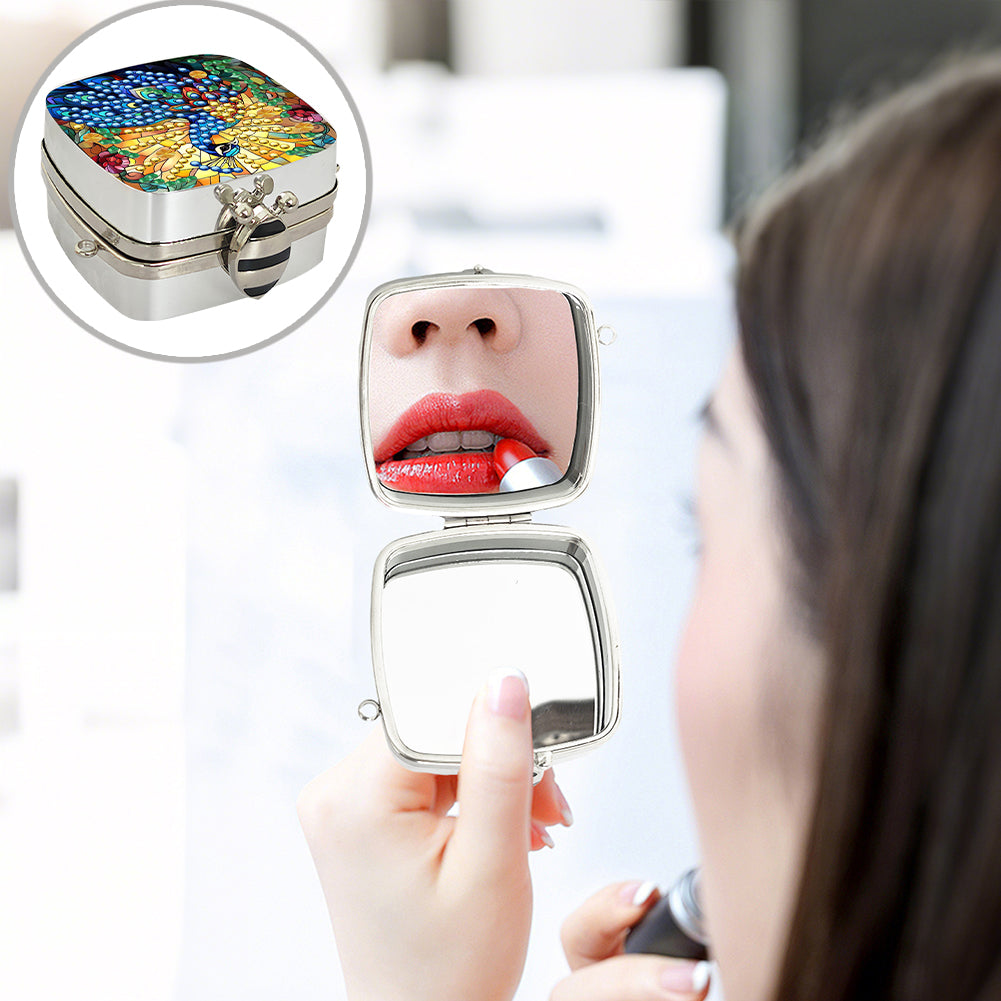 Peacock Diamond Art Storage Case Diamond Painting Mirror Organizer Box for Women