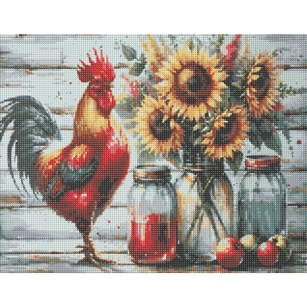 Retro Rooster Kitchen - Full Round Drill Diamond Painting 50*40CM