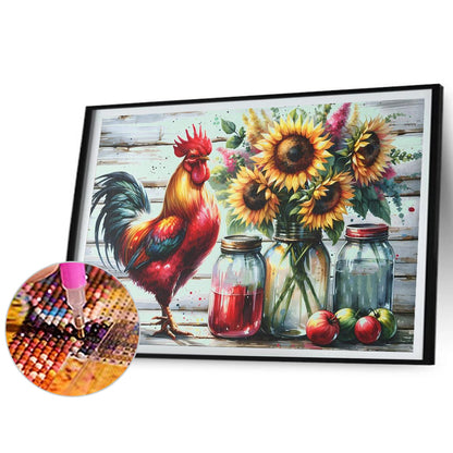 Retro Rooster Kitchen - Full Round Drill Diamond Painting 50*40CM
