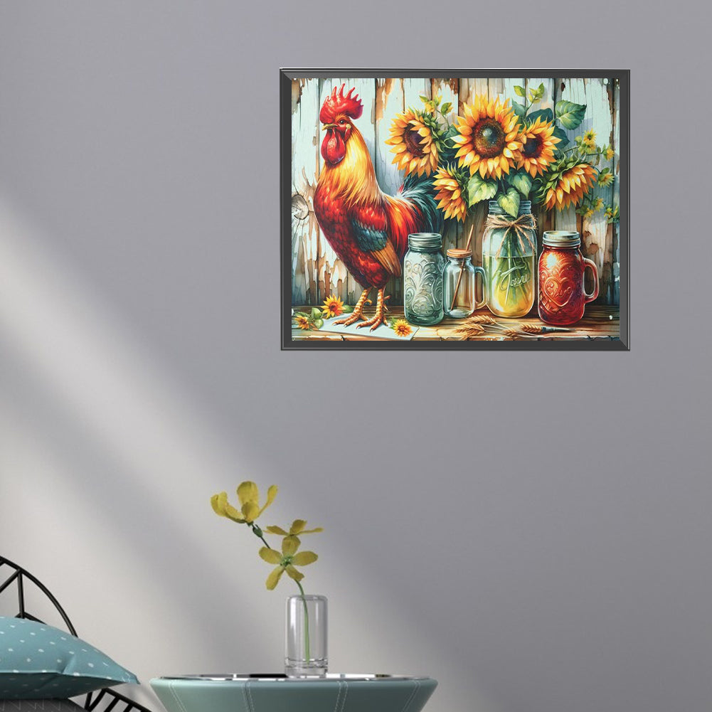 Retro Rooster Kitchen - Full Round Drill Diamond Painting 50*40CM