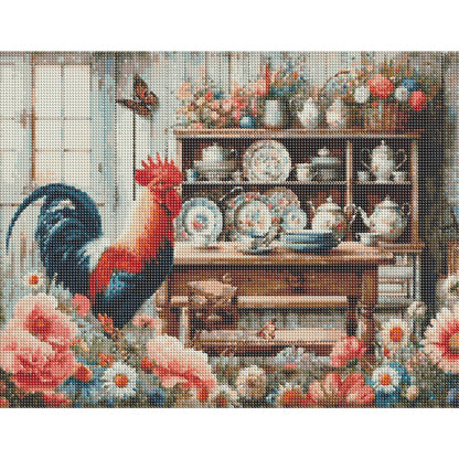Retro Rooster Kitchen - Full Round Drill Diamond Painting 50*40CM