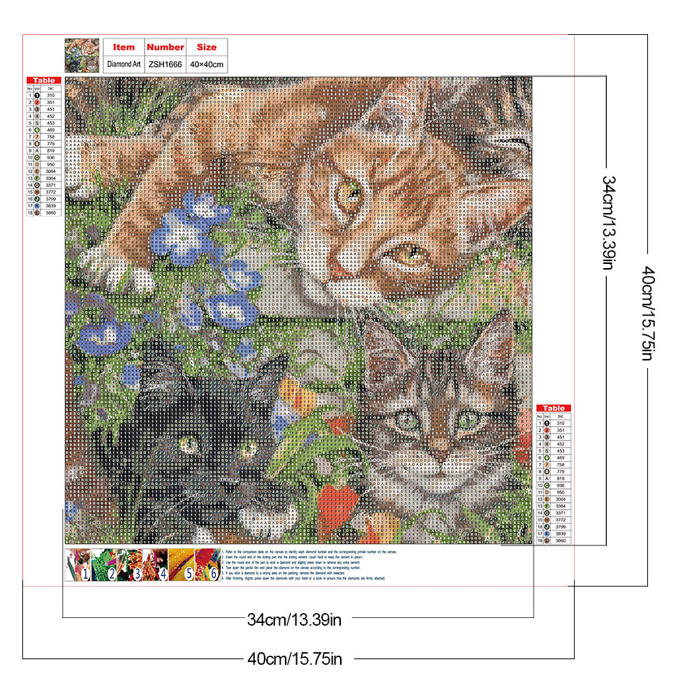 Three Cats - Full Round Drill Diamond Painting 40*40CM