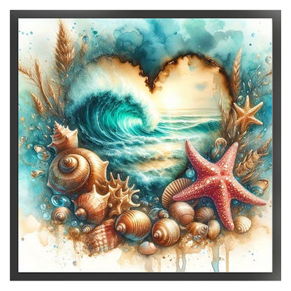 Heart-Shaped Beach Scenery - 11CT Stamped Cross Stitch 40*50CM