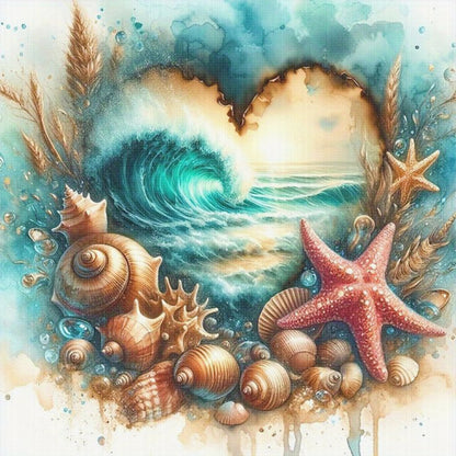 Heart-Shaped Beach Scenery - 11CT Stamped Cross Stitch 40*50CM