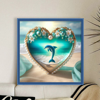 Heart-Shaped Beach Scenery - 11CT Stamped Cross Stitch 40*50CM