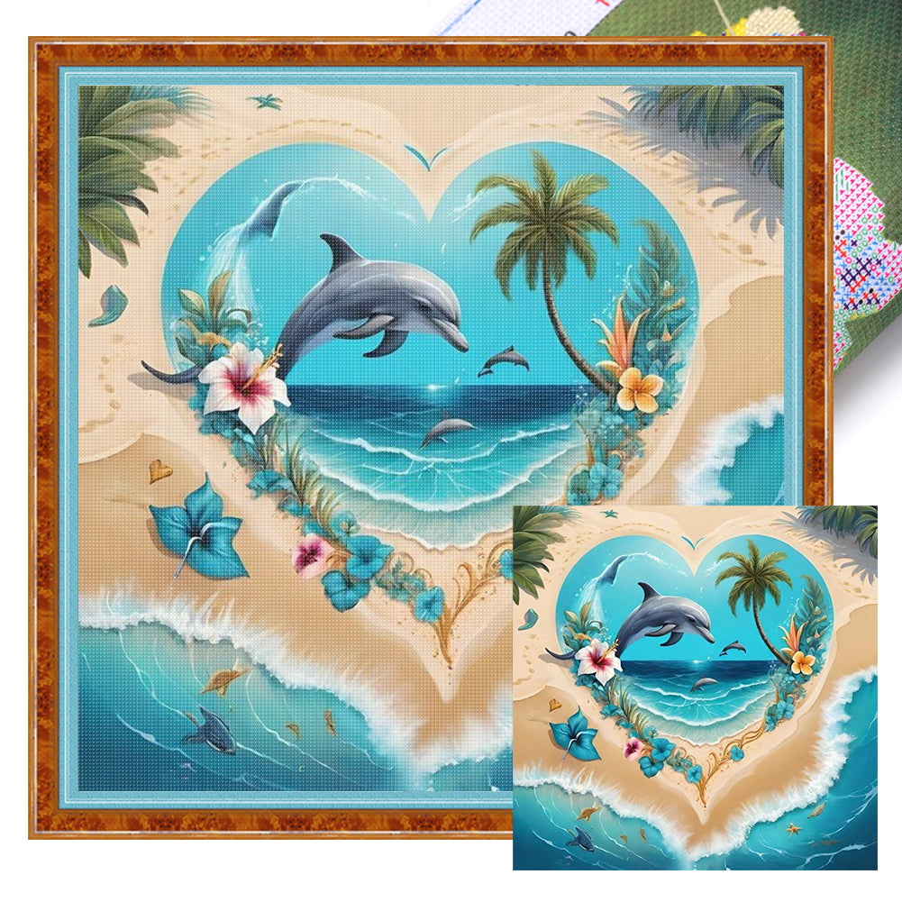 Heart-Shaped Beach Scenery - 11CT Stamped Cross Stitch 40*50CM