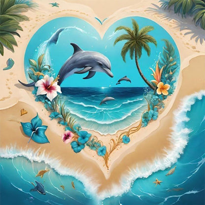 Heart-Shaped Beach Scenery - 11CT Stamped Cross Stitch 40*50CM