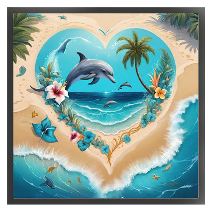 Heart-Shaped Beach Scenery - 11CT Stamped Cross Stitch 40*50CM