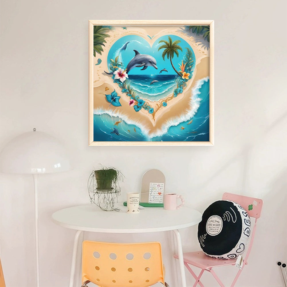 Heart-Shaped Beach Scenery - 11CT Stamped Cross Stitch 40*50CM