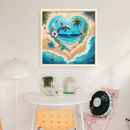Heart-Shaped Beach Scenery - 11CT Stamped Cross Stitch 40*50CM