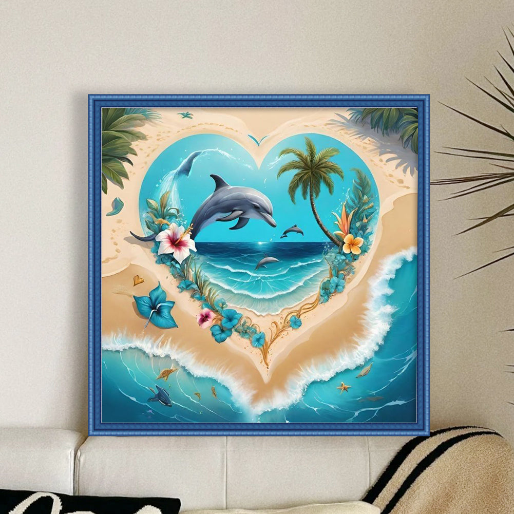 Heart-Shaped Beach Scenery - 11CT Stamped Cross Stitch 40*50CM