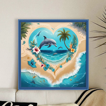 Heart-Shaped Beach Scenery - 11CT Stamped Cross Stitch 40*50CM