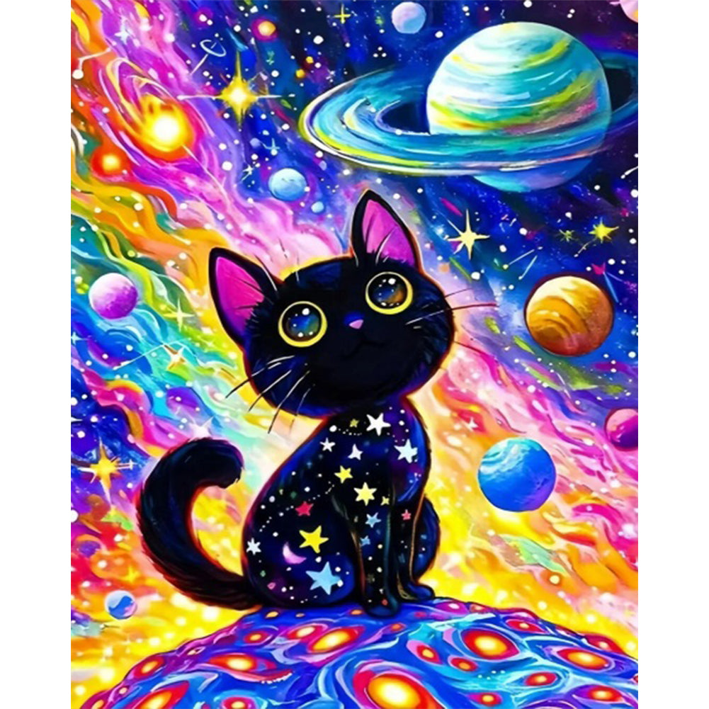 Starry Sky Black Cat - Full Square Drill Diamond Painting 45*60CM