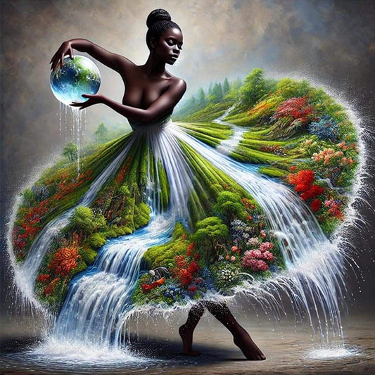 Girl In Nature Skirt - Full Round Drill Diamond Painting 40*40CM