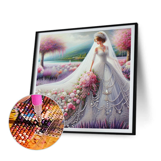 Girl In Wedding Dress - Full Round Drill Diamond Painting 40*40CM