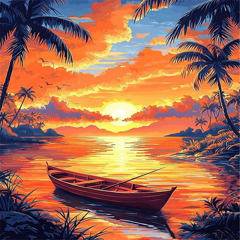 Sunset Lake View - Full Round Drill Diamond Painting 40*50CM