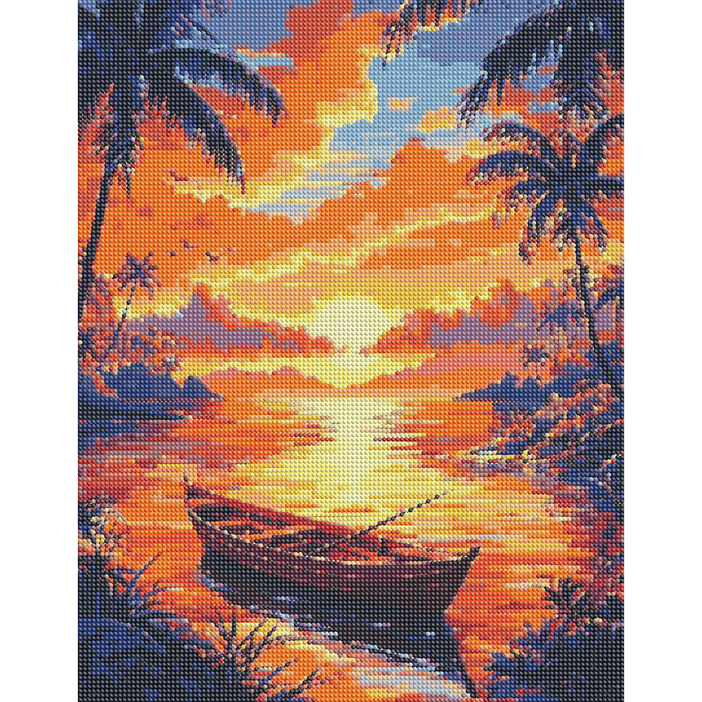 Sunset Lake View - Full Round Drill Diamond Painting 40*50CM