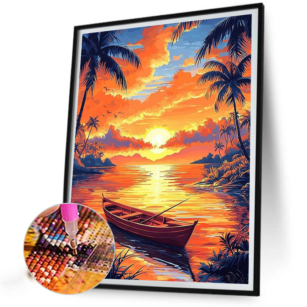 Sunset Lake View - Full Round Drill Diamond Painting 40*50CM