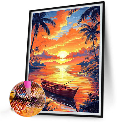 Sunset Lake View - Full Round Drill Diamond Painting 40*50CM