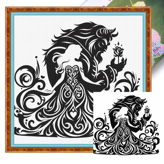 Black And White Silhouette-Beauty And The Beast - 11CT Stamped Cross Stitch 40*40CM