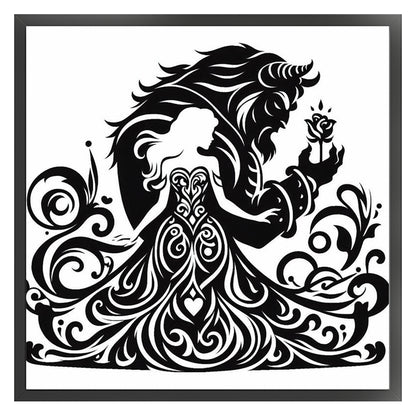 Black And White Silhouette-Beauty And The Beast - 11CT Stamped Cross Stitch 40*40CM