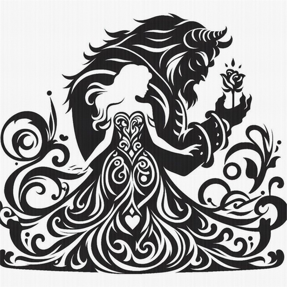 Black And White Silhouette-Beauty And The Beast - 11CT Stamped Cross Stitch 40*40CM