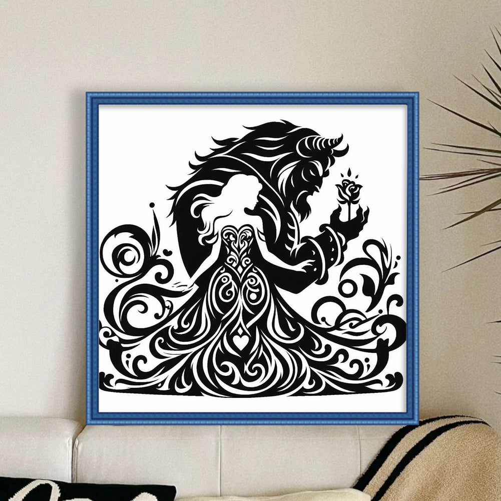 Black And White Silhouette-Beauty And The Beast - 11CT Stamped Cross Stitch 40*40CM