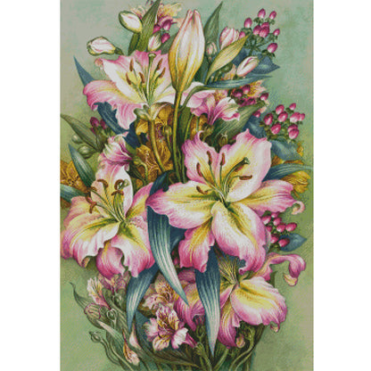 Oil Painting Of Pink Lilies - 14CT Stamped Cross Stitch 55*79CM(Xiaobai Brand)