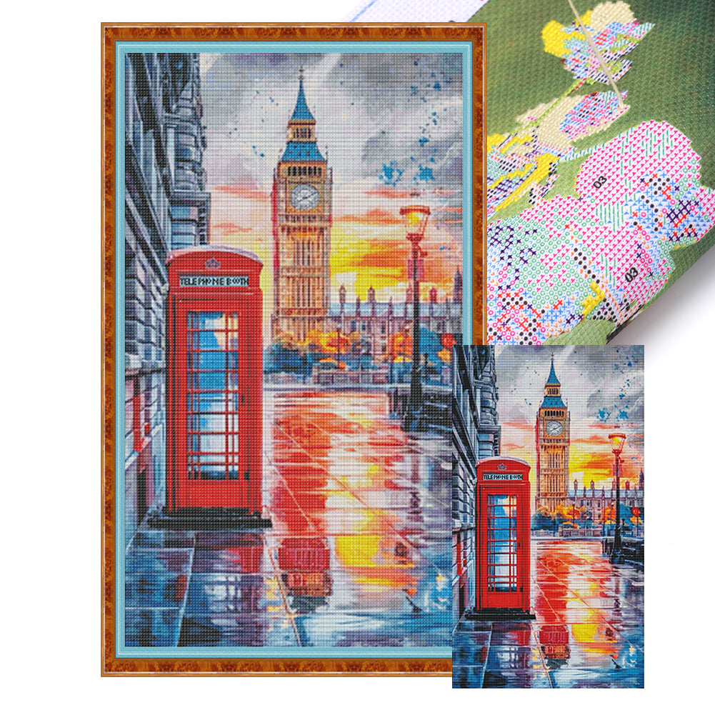 London Telephone Booth - 14CT Stamped Cross Stitch 55*95CM(Fairy Brand)