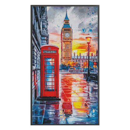 London Telephone Booth - 14CT Stamped Cross Stitch 55*95CM(Fairy Brand)